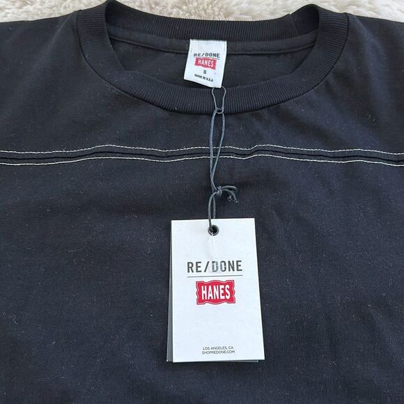 RE/DONE Cropped Varsity Tee in Black With Cream Stitch Size S - Picture 5 of 8